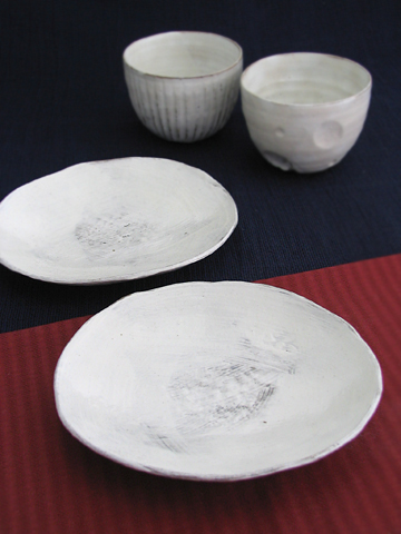 粉引楕円和皿(白)