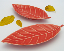 『茜葉型長皿』と釉薬の色を比べると同じような赤系の色でも色合いの違いが分かると思います。